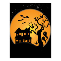 spooky halloween haunted house scene vector postcard