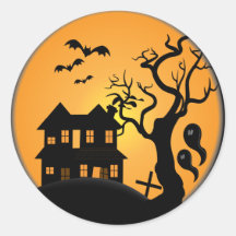 spooky halloween haunted house scene vector round stickers