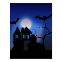 Spooky Halloween Haunted House with Bats Post Card