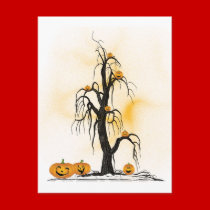 Spooky Halloween Trees postcards