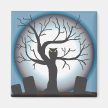 Spooky Moon and Owl Halloween Fridge Magnets