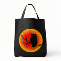 Spooky Owl Sun Moon Tote Bags
