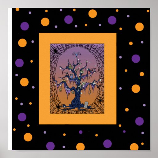 Spooky Tree & Spider Web Halloween Poster