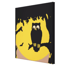 Spooky Vintage Halloween Owl, Tree with Full Moon Stretched Canvas Prints