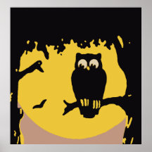 Spooky Vintage Halloween Owl, Tree with Full Moon Print