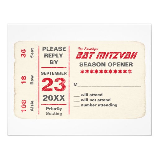 Sports Star Bat Mitzvah Reply Card in Red Personalised Invitations