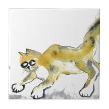 Spot Sprints after a Blue Butterfly Ceramic Tile