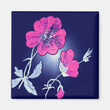 Spotlight on Pink Flower,Blue Back Graphic Design Refrigerator Magnets