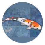 Spotted Sanke Koi in Tiled Pool with Dragonfly Round Sticker