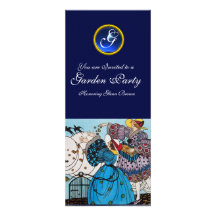 SPRING BIRDS GARDEN PARTY ,SAPPHIRE GEM MONOGRAM PERSONALIZED INVITATION