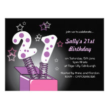 Spring Box 21st Birthday Party - pink & purple Announcement