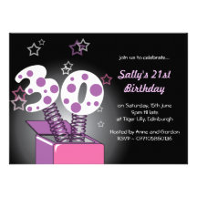 Spring Box 30th Birthday Party - pink & purple Personalized Announcements