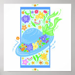 Spring Easter Bonnet and Flowers Print