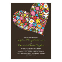 Spring Flowers Heart Whimsical Wedding Invite