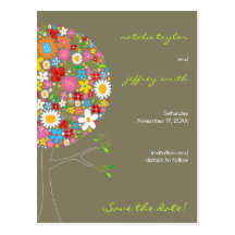 Spring Flowers Pop Tree Save The Date Postcard