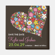 Spring Flowers Valentine Heart Save The Date Refrigerator Magnets