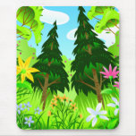 Spring Forest Trees and Flowers Scene mousepads