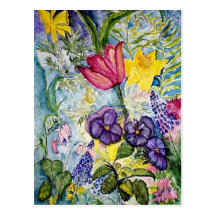 Spring Garden Watercolor Painting Post Cards