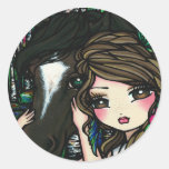 Spring Horse Tree Forest Fairy Girl Fantasy Round Sticker
