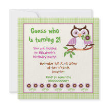 Spring owl kids birthday party green border