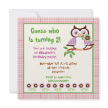 Spring owl kids birthday party pink border