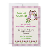 Spring owl kids birthday party purple border