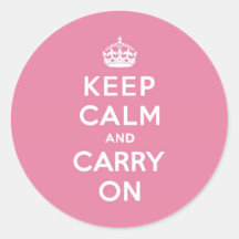 Spring Pink Keep Calm and Carry On Round Stickers