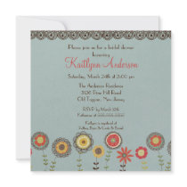Square Brown Floral Bridal Shower Invitation
