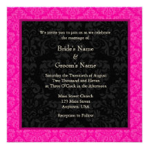 Square Hot Pink Damask Monogram Wedding Invitation