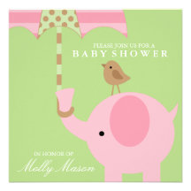 Square Pink Elephant Baby Shower Invitation