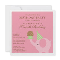 Square Pink Elephant Birthday Party Invitation