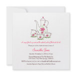 Square Tea Set Bridal Shower Invitations, Pink