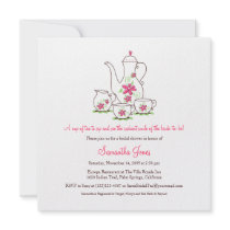 Square Tea Set Bridal Shower Invitations, Pink