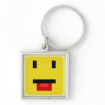 squared smiley poking tongue key chain