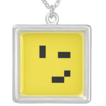 squared smiley wink custom necklace