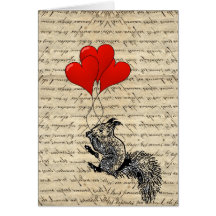 Squirrel and heart balloons cards