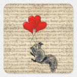 Squirrel and heart balloons square stickers