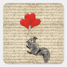 Squirrel and heart balloons square stickers