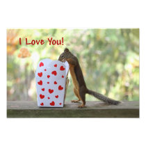 Squirrel Looking Inside Heart Box, "I Love You" Photo Art