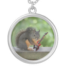 Squirrel Playing Electric Guitar Custom Necklace
