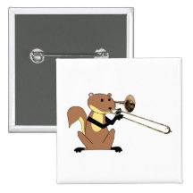 Squirrel Playing the Trombone Pinback Buttons