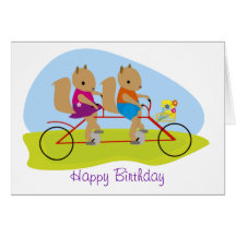 Squirrels on a Tandem Bike Birthday Cards