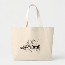 Squrrels with red hearts on tree branch canvas bags