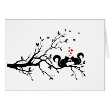 Squrrels with red hearts on tree branch card