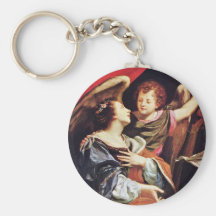St. Cecilia With An Angel By Vouet Simon Keychain