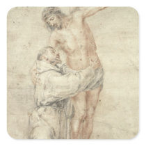 St. Francis Rejecting the World and Embracing Square Sticker