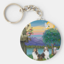 St Francis (W) - Two Shelties (D&L) Keychains