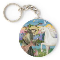 St Francis - White Arabian Horse Key Chain