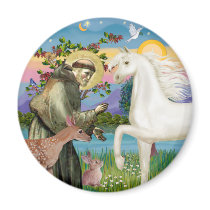 St Francis - White Arabian Horse Magnets