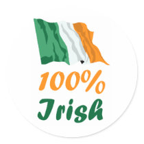 St. Patricks Day 100% Irish Round Stickers